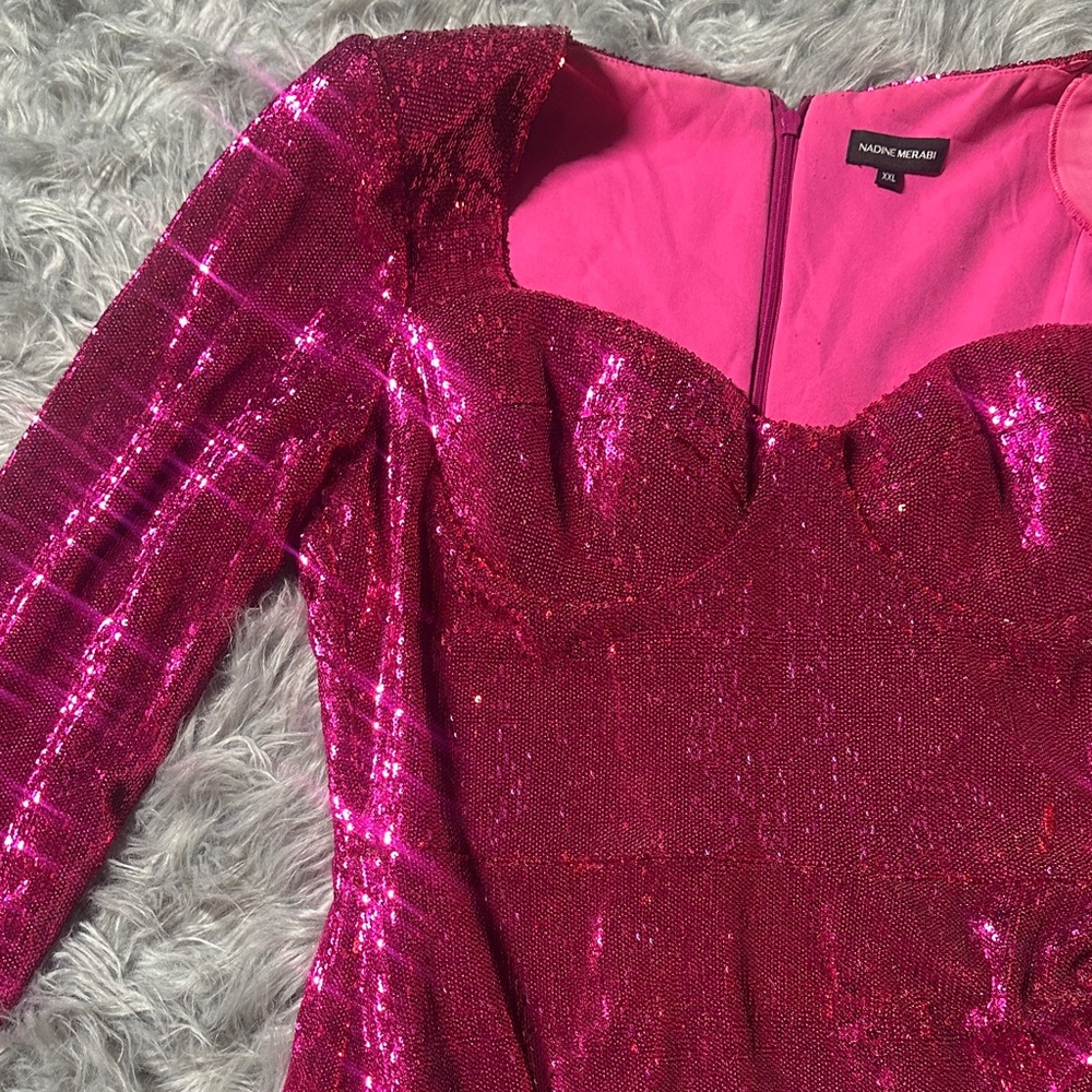 NADINE MERABI Vibrant Pink Sequin Dress xxl - Picture 7 of 7